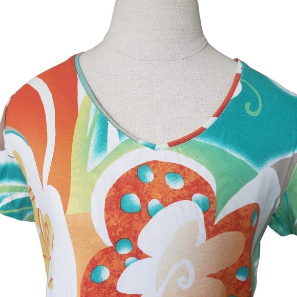 CT704 Chico's Additions Floral Short Sleeve V-neck Top M - Picture 3 of 5